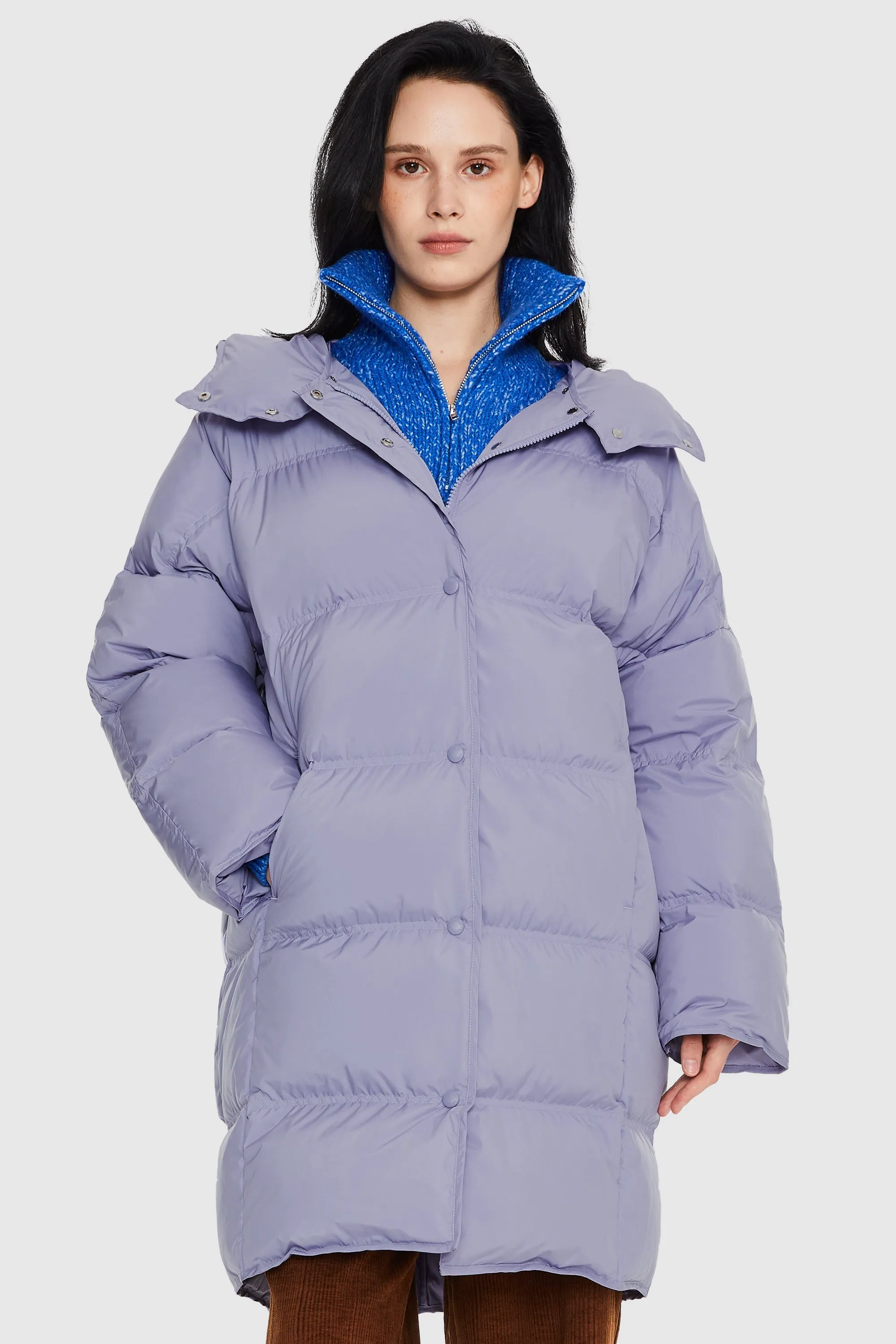 Puffy Puffer Down Jacket with Detachable Hood Flexible Articulated Elbows Durable Outer Layer