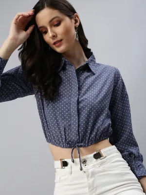 Cozy Apparel Women's Grey Floral Print Crepe Shirt Style Crop Top
