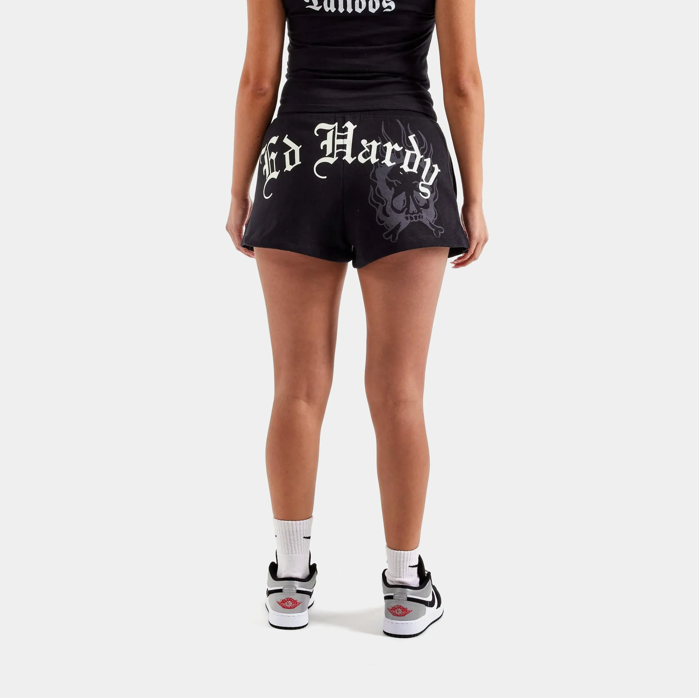 Leather shorts Smooth Fabric Black Rose Y2K Fleece Womens Shorts (Black)