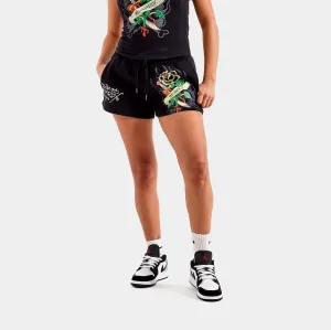 Black Rose Y2K Fleece Womens Shorts (Black) Clean Mood