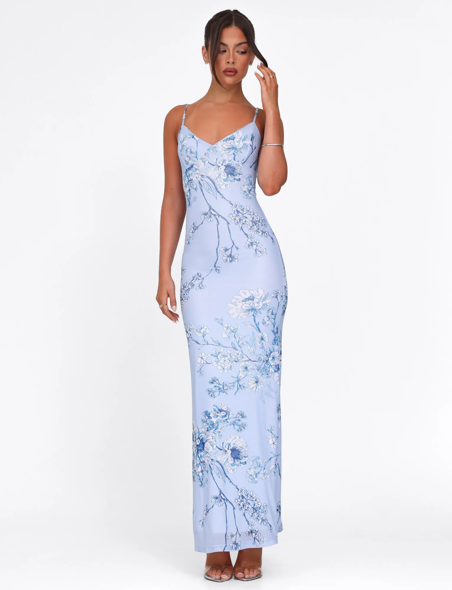 JULIANNA DRESS - BLUE : FLORAL : CERAMIC FLORAL Sleeveless Cut Bohemian-Style