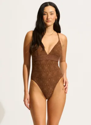 Marloe V Neck One Piece - Tiramisu Non Chlorine Degradation Quick Drain Technology
