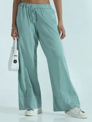 Women's Green Solid Wide Leg Wide Leg Trouser LightweightDesign Simple Silhouette