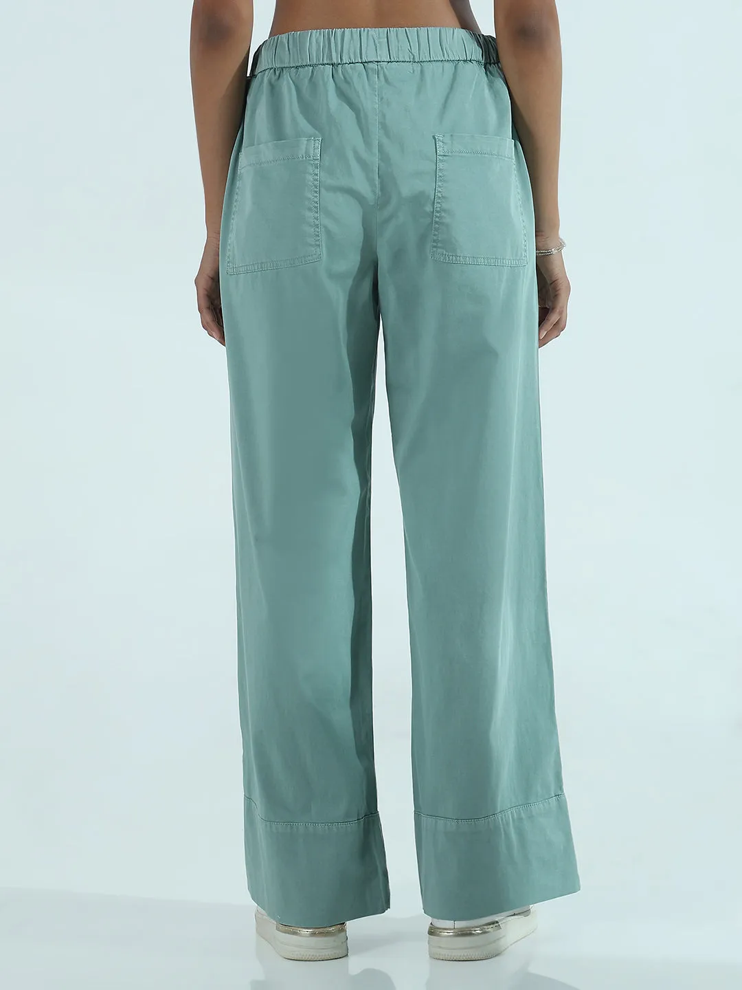 Quick Access Women's Green Solid Wide Leg Wide Leg Trouser