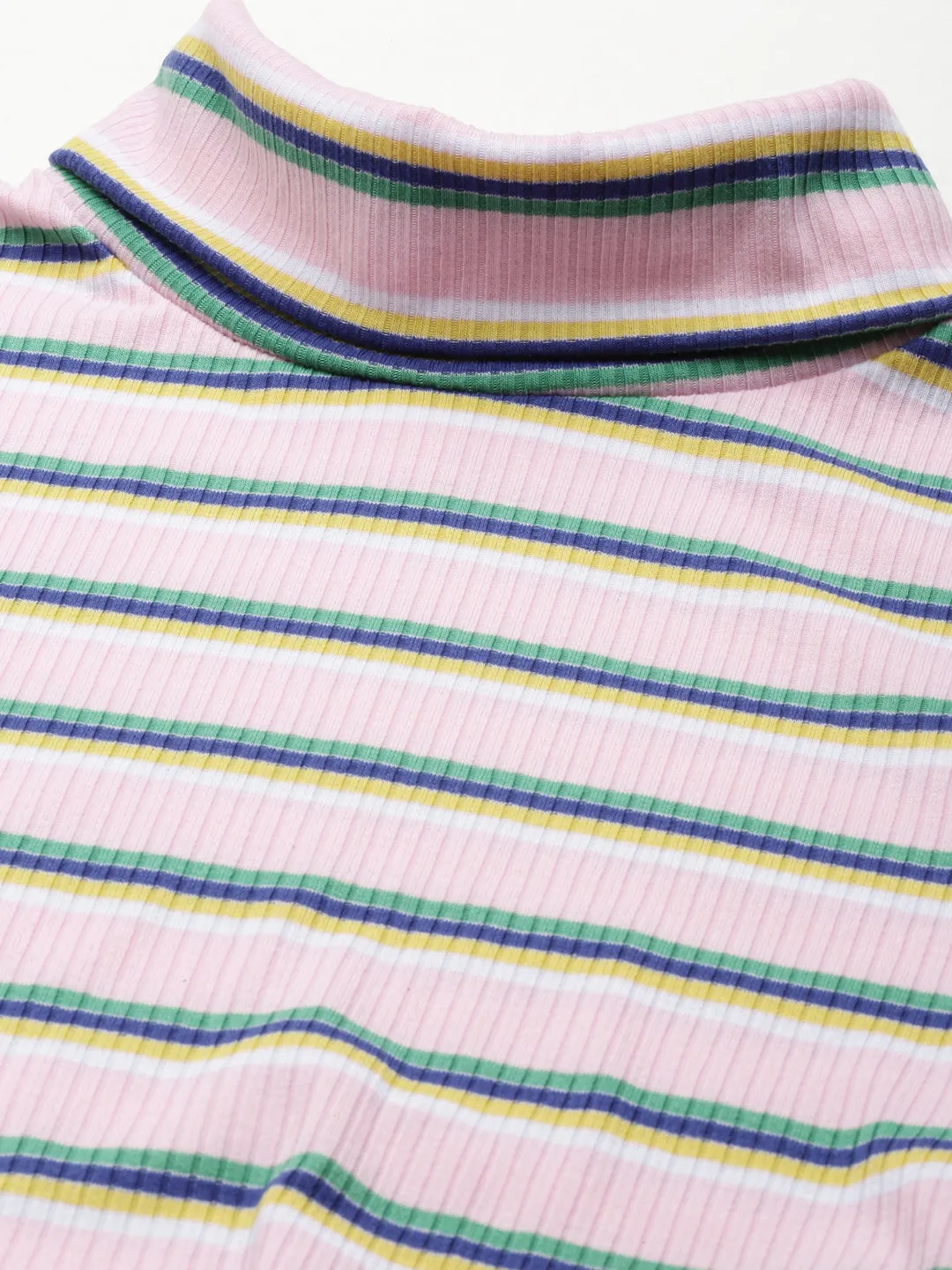 Slim Fit Comfort Women's Pink Striped Acrylic Regular Top