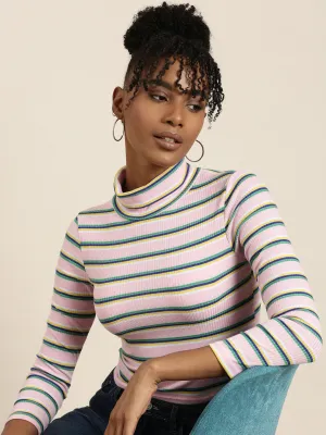 Quick Comfort Design Women's Pink Striped Acrylic Regular Top