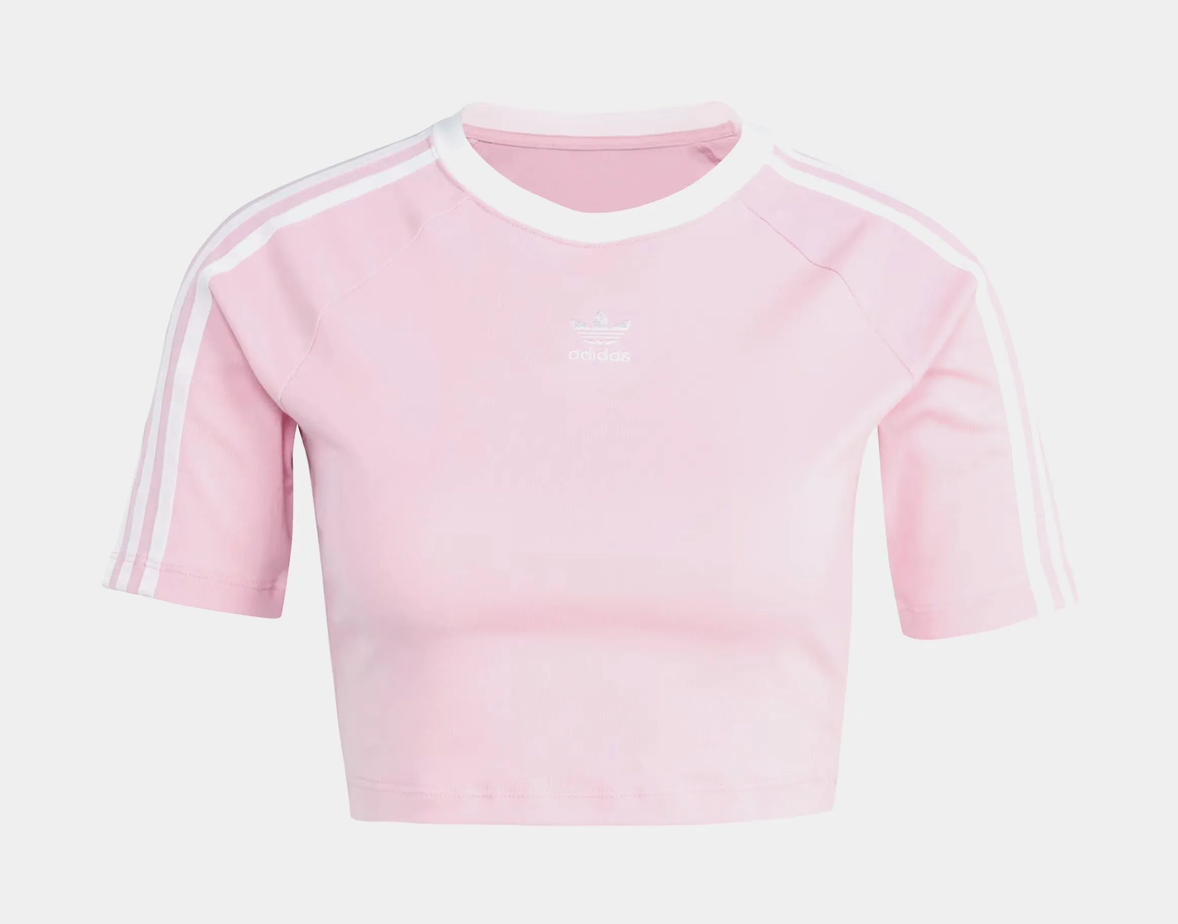 Adicolor 3 Stripes Crop Womens Short Sleeve Shirt (Pink/White) AntiSnag Threading