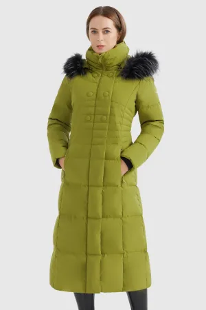 Quilted Hooded Fur Long Down Puffer Coat Layer Piece Flex Fit Fabric