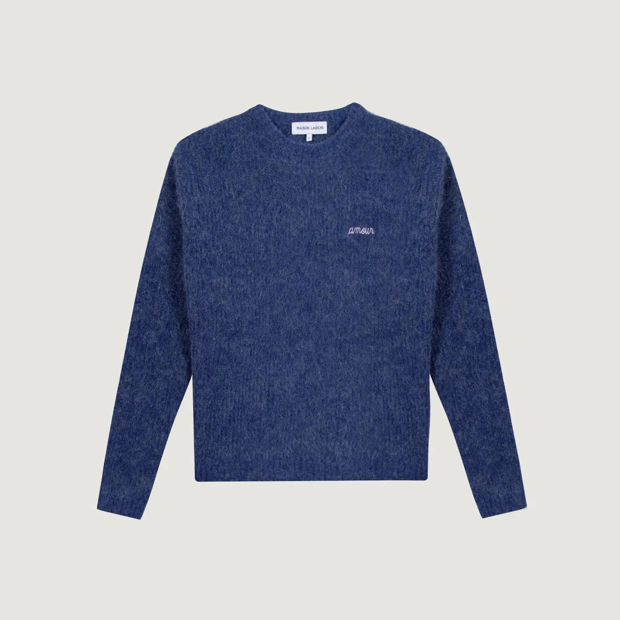 Reinforced Edging Natural Odor Control "Amour" Cerisoles Wool and Alpaga Sweater (Peony Blue)