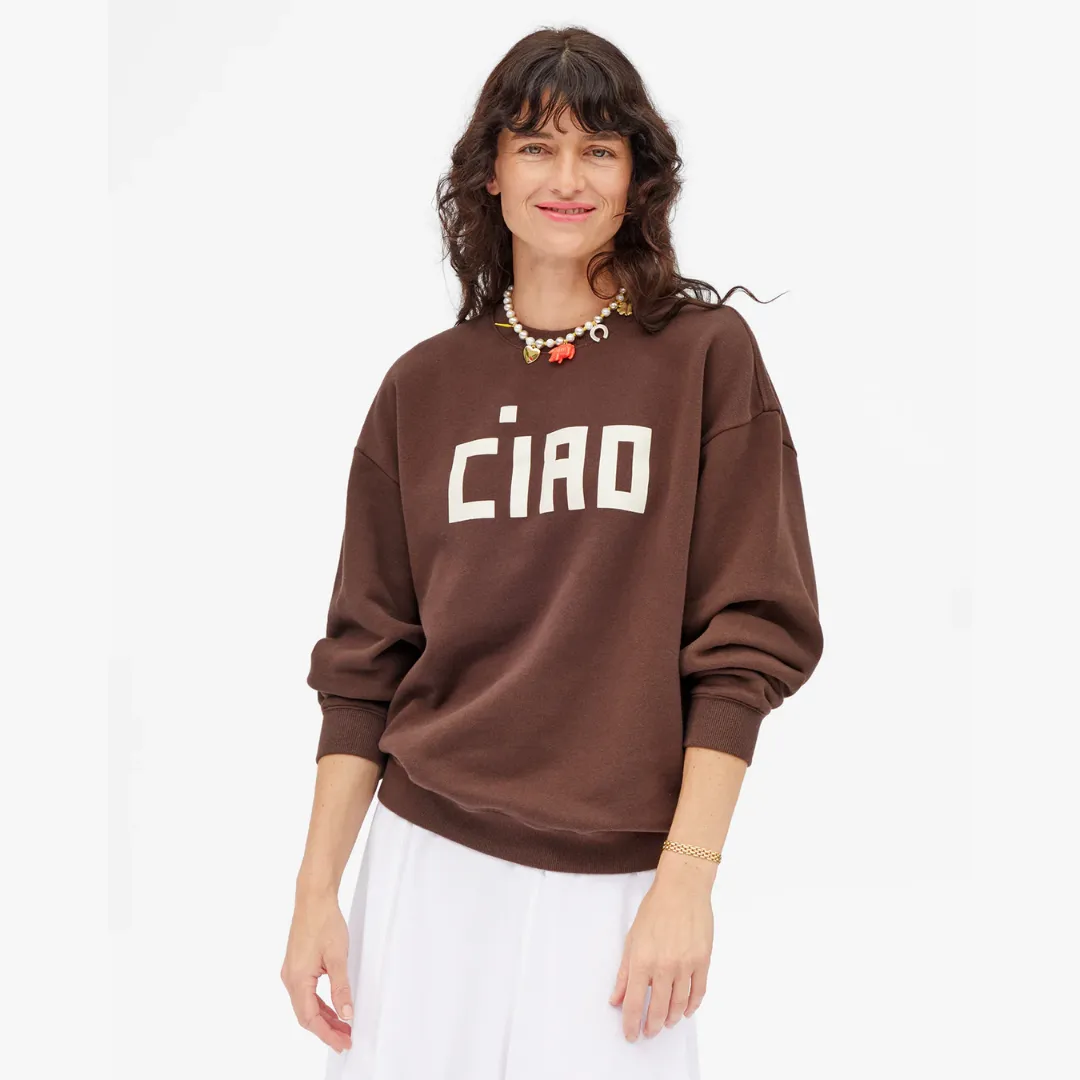 product yoga friendly flexibility "Block Ciao" Oversized Sweatshirt (Chocolate)