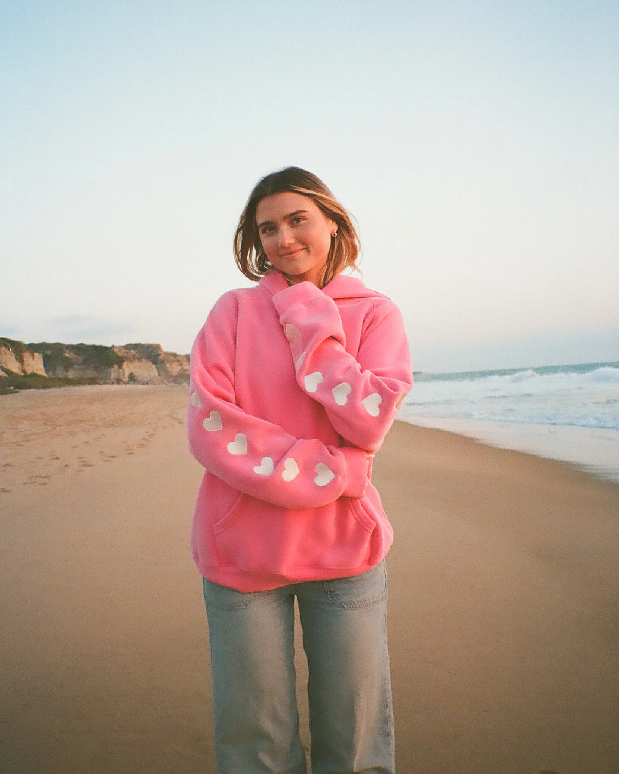 Simple Hoodie "Heart on My Sleeve" Oversized Lux Hoodie in Vintage Washed Pink