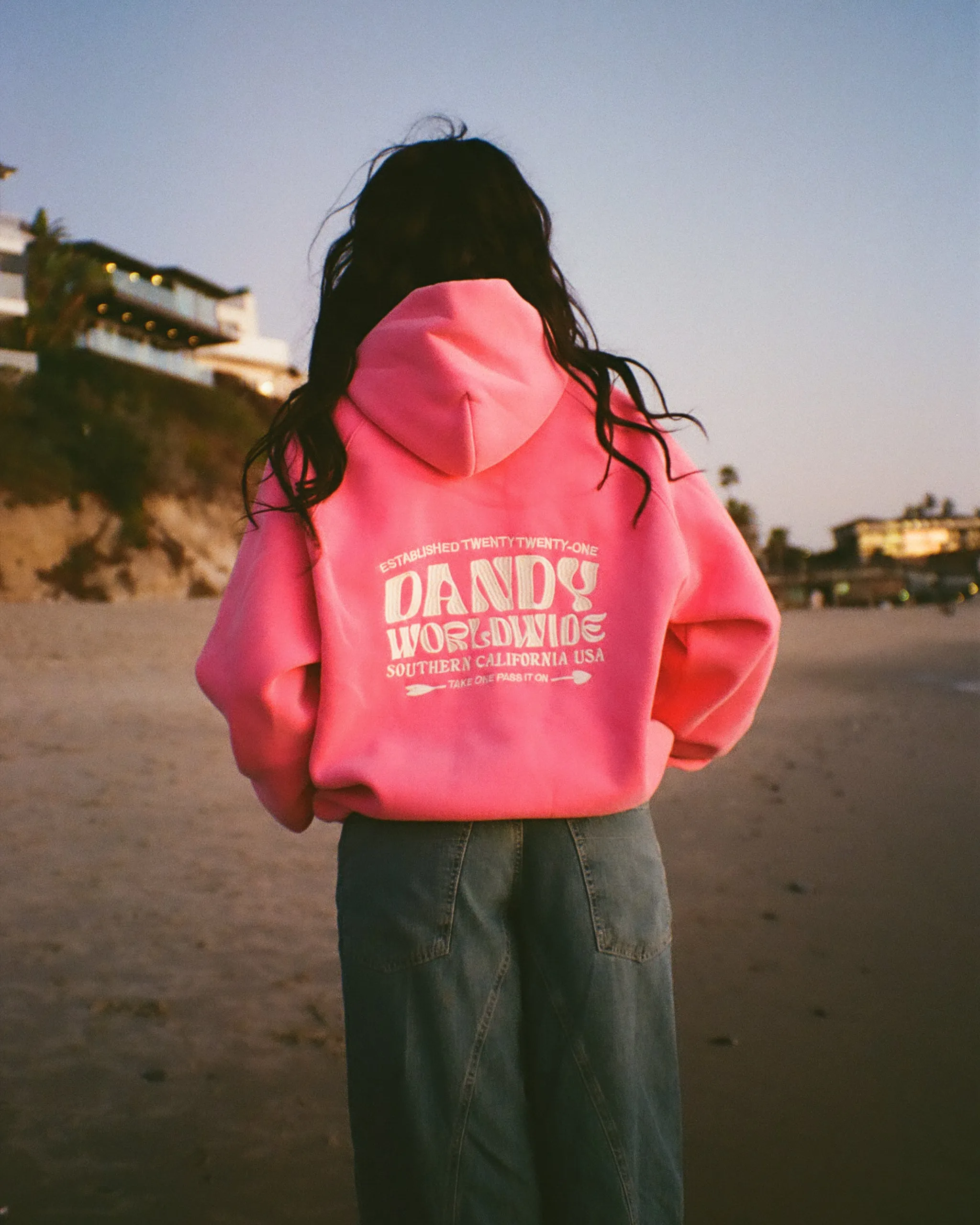 Cold Weather Look Coffee Shop "Heart on My Sleeve" Oversized Lux Hoodie in Vintage Washed Pink
