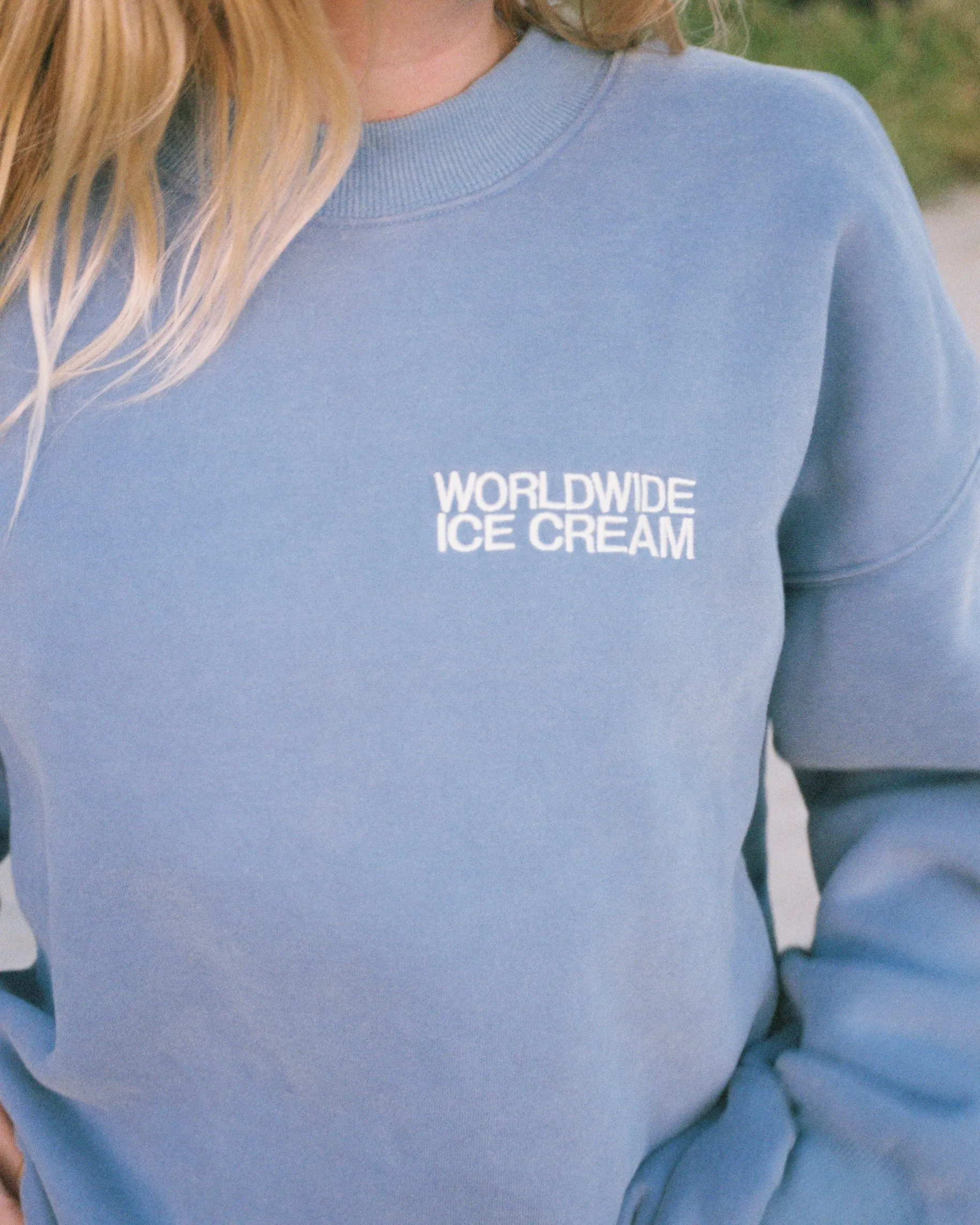 Ribbed Cuffs product weekend wear comfort "Ice Cream" Crew Neck in Blue