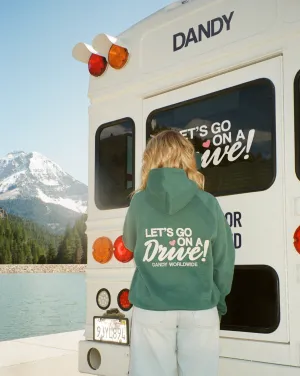 Comfortable For Walking Comfy Design "Let's Go on a Drive" Oversized Lux Hoodie in Green