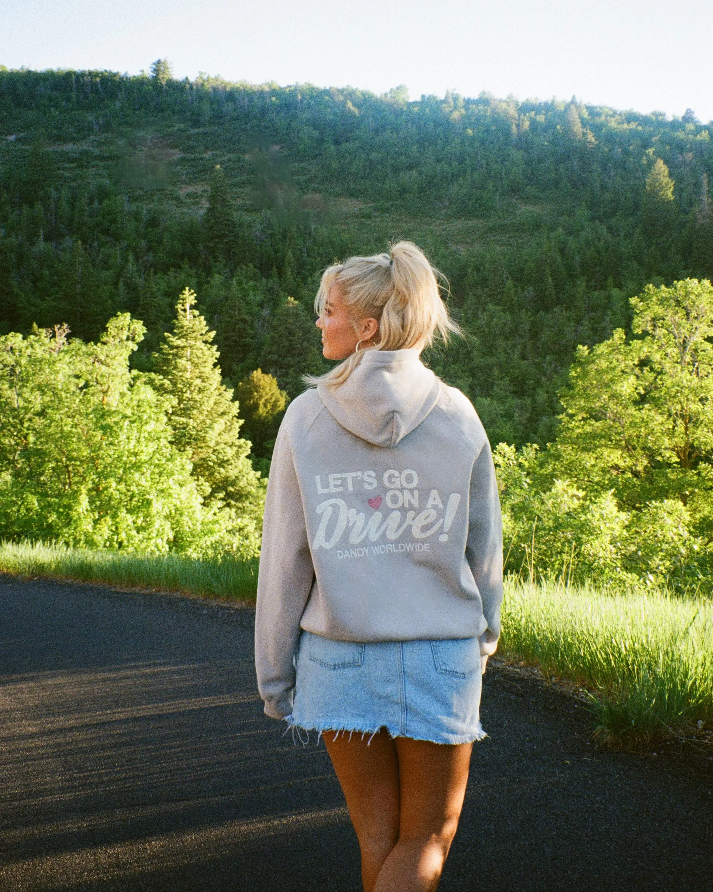 product delivery "Let's Go on a Drive" Oversized Lux Hoodie in Light Gray