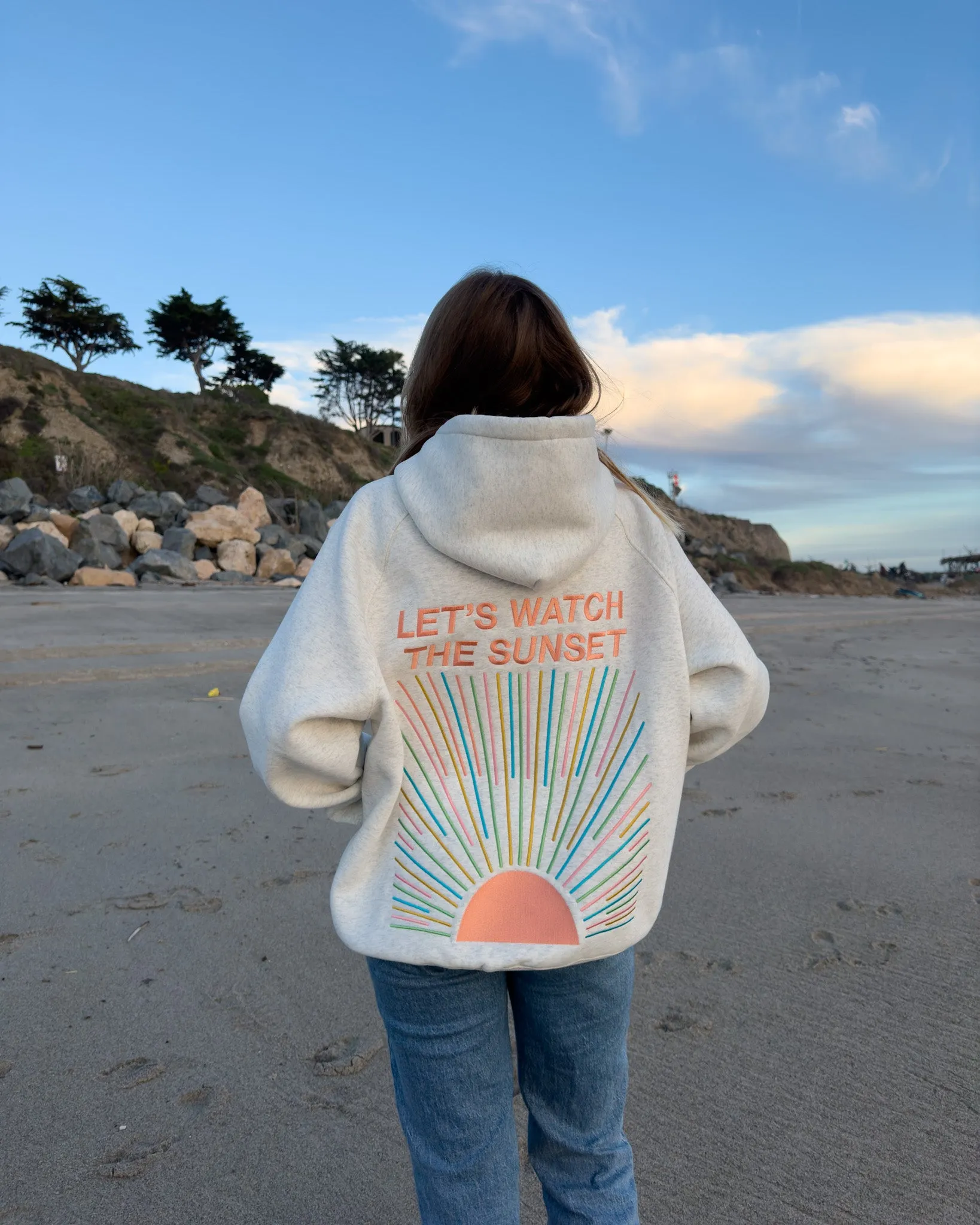 "Let's Watch the Sunset" Oversized Lux Hoodie in Heather Gray Cozy Coverage