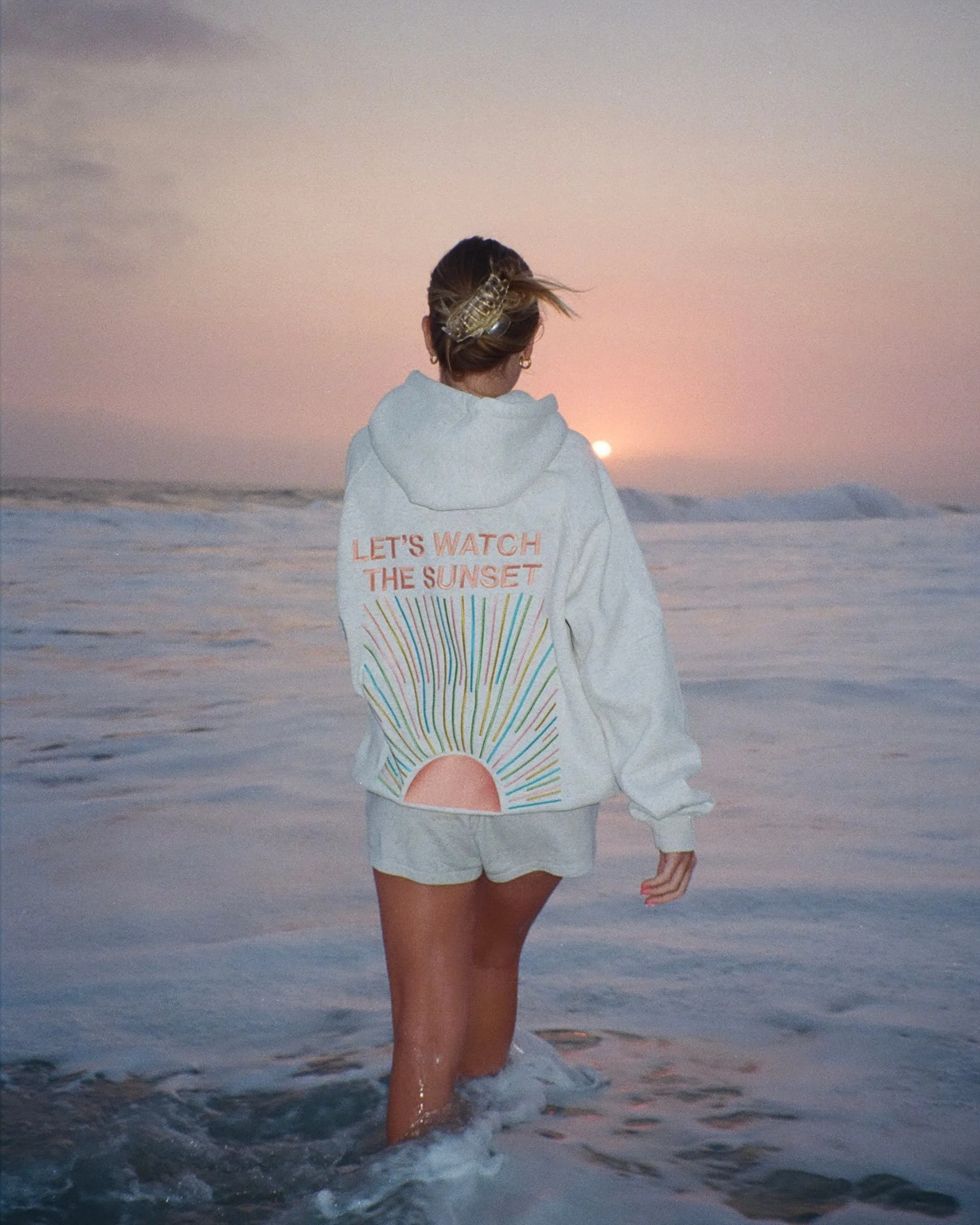 "Let's Watch the Sunset" Oversized Lux Hoodie in Heather Gray product customer retention Comfy Wearable