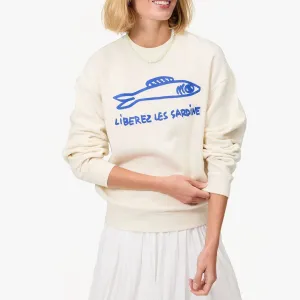 "Liberez les Sardines" Oversized Sweatshirt (Cream) Classic Sporty vacation wear