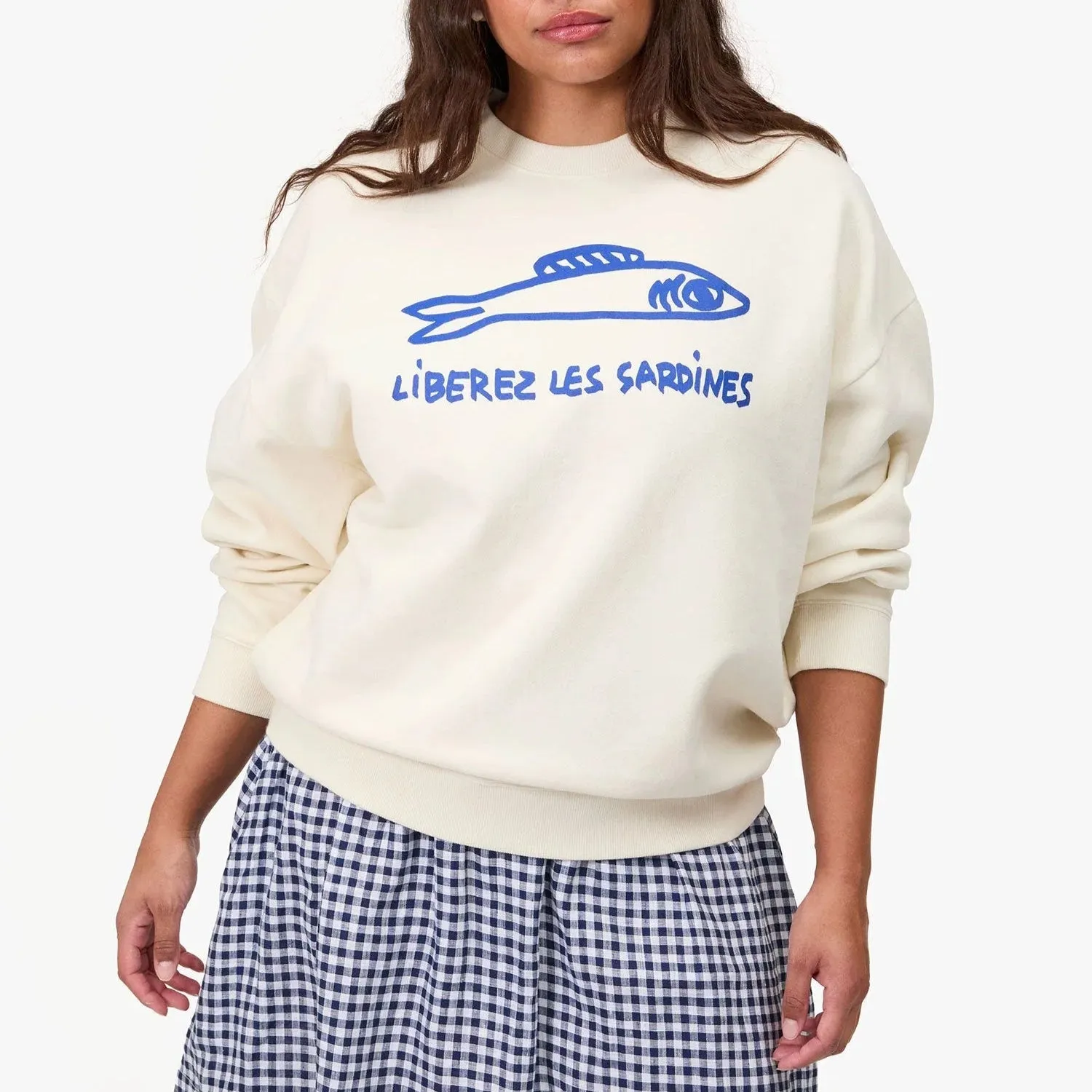 "Liberez les Sardines" Oversized Sweatshirt (Cream) Cozy Comfort Breathable wear