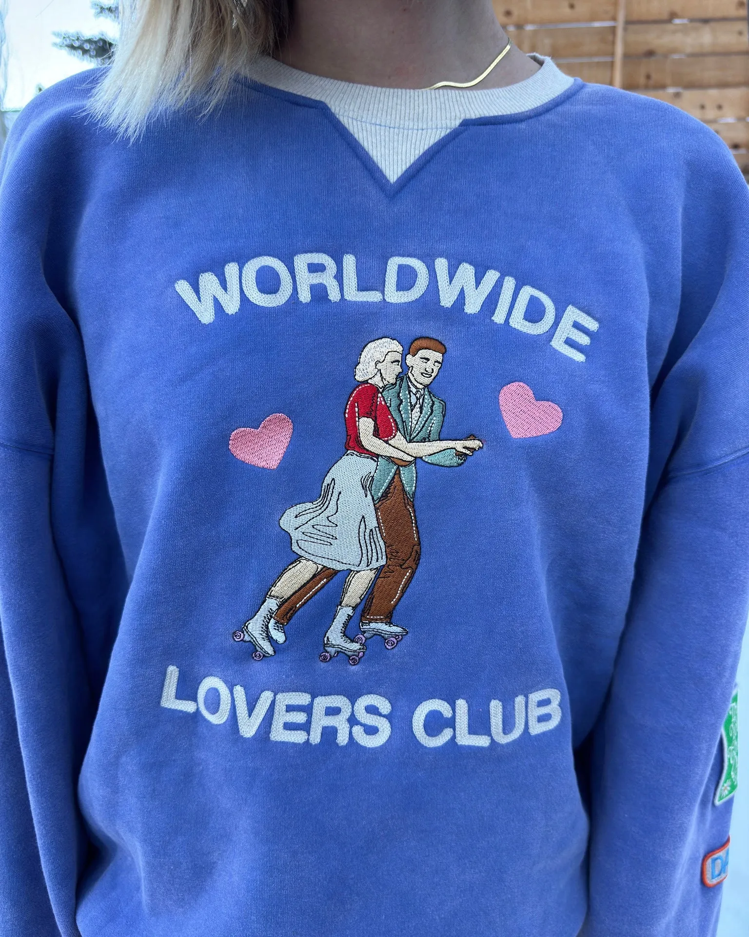 Camping Gear "Lovers Club" Crew Neck in Vintage Washed Blue