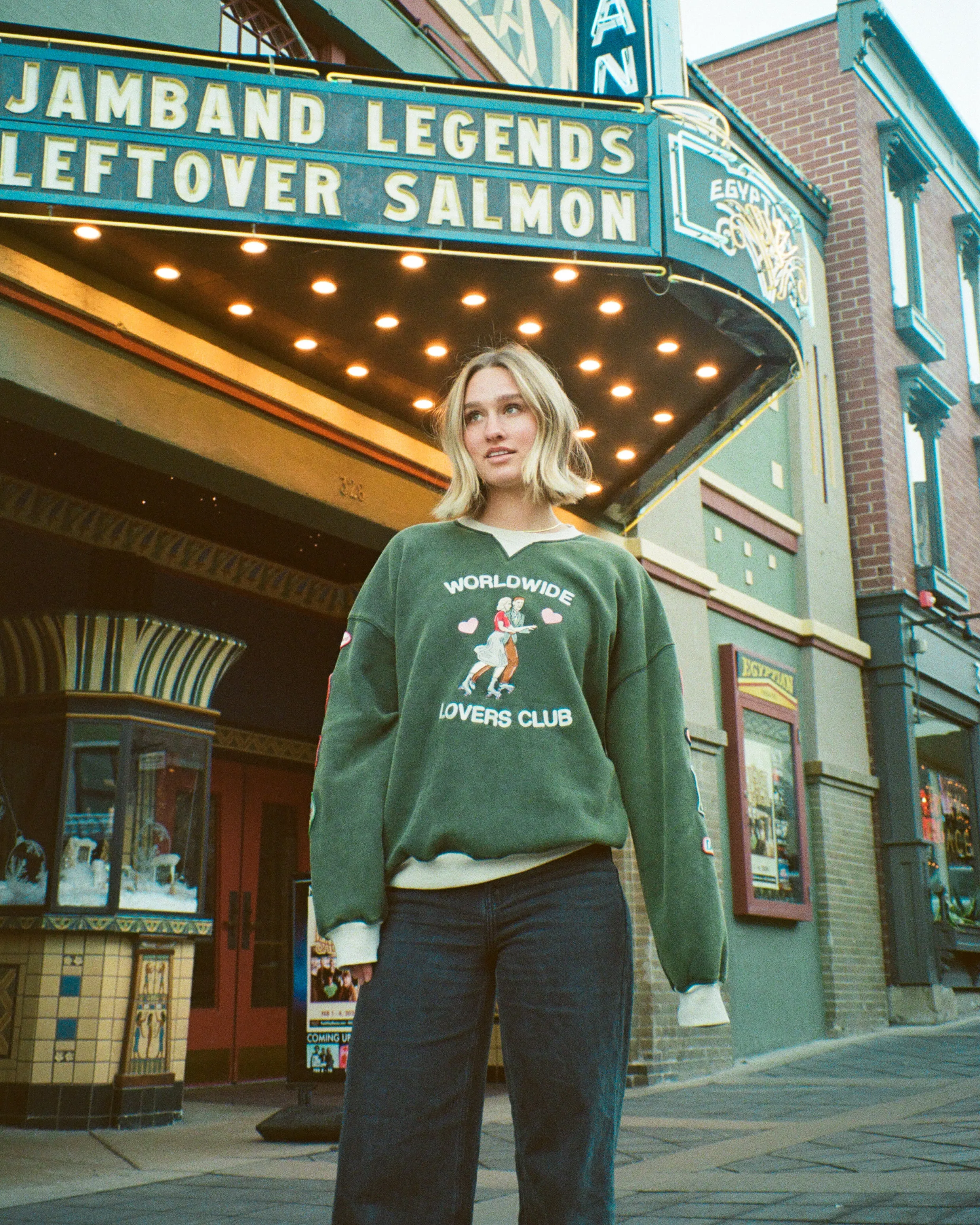 anniversary wear Minimal Staple "Lovers Club" Crew Neck in Vintage Washed Green