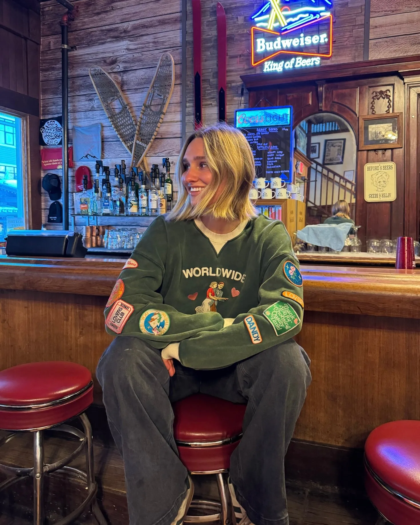 "Lovers Club" Crew Neck in Vintage Washed Green Cozy Everyday Tassel accents