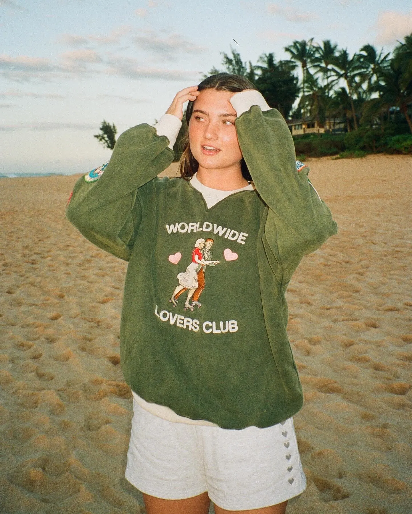 "Lovers Club" Crew Neck in Vintage Washed Green Athletic Wear