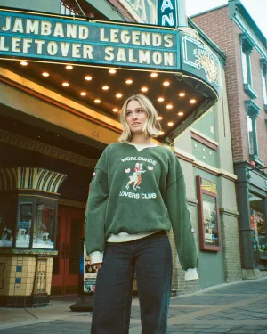 anniversary wear Minimal Staple "Lovers Club" Crew Neck in Vintage Washed Green