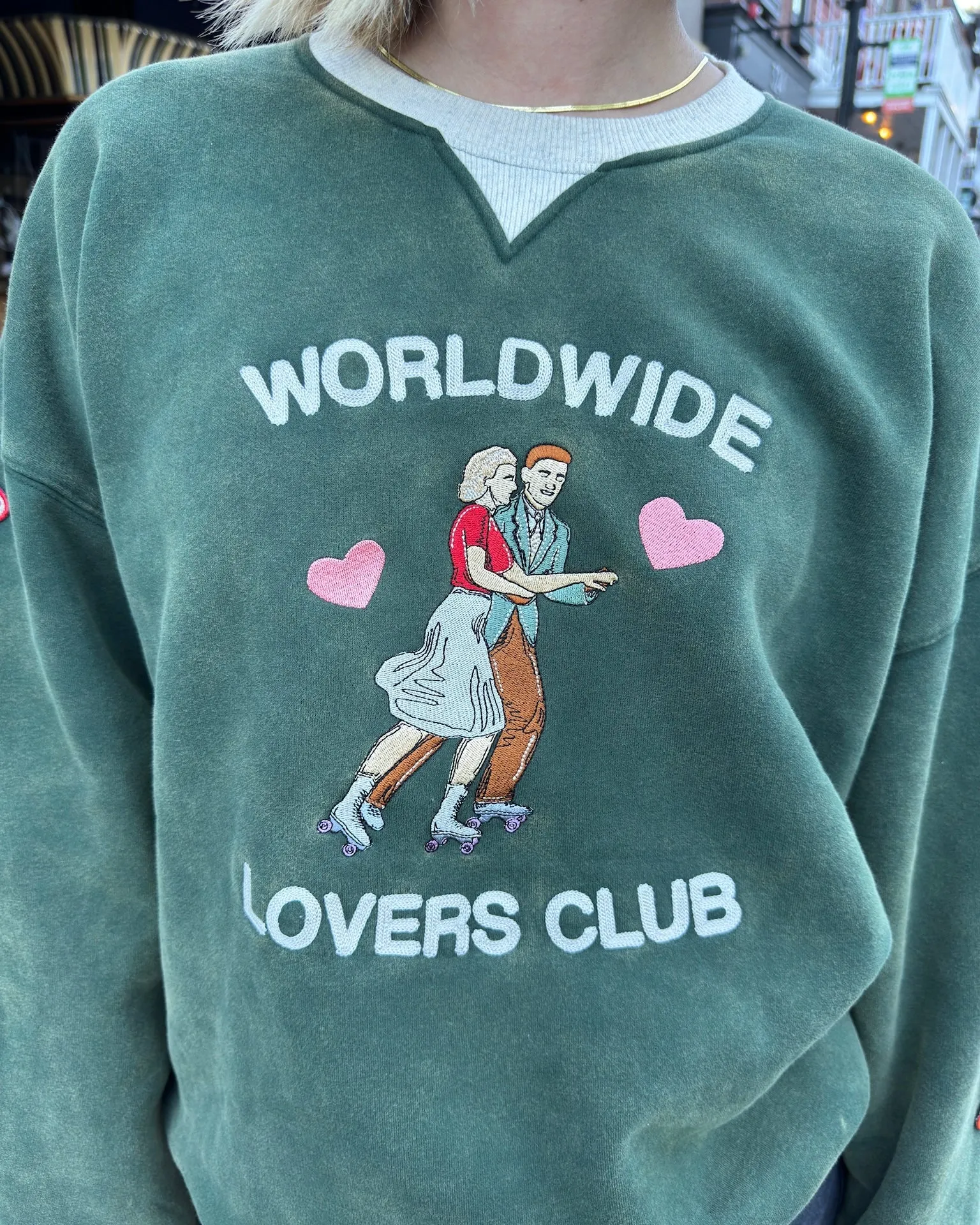 "Lovers Club" Crew Neck in Vintage Washed Green Home Relaxation Blend