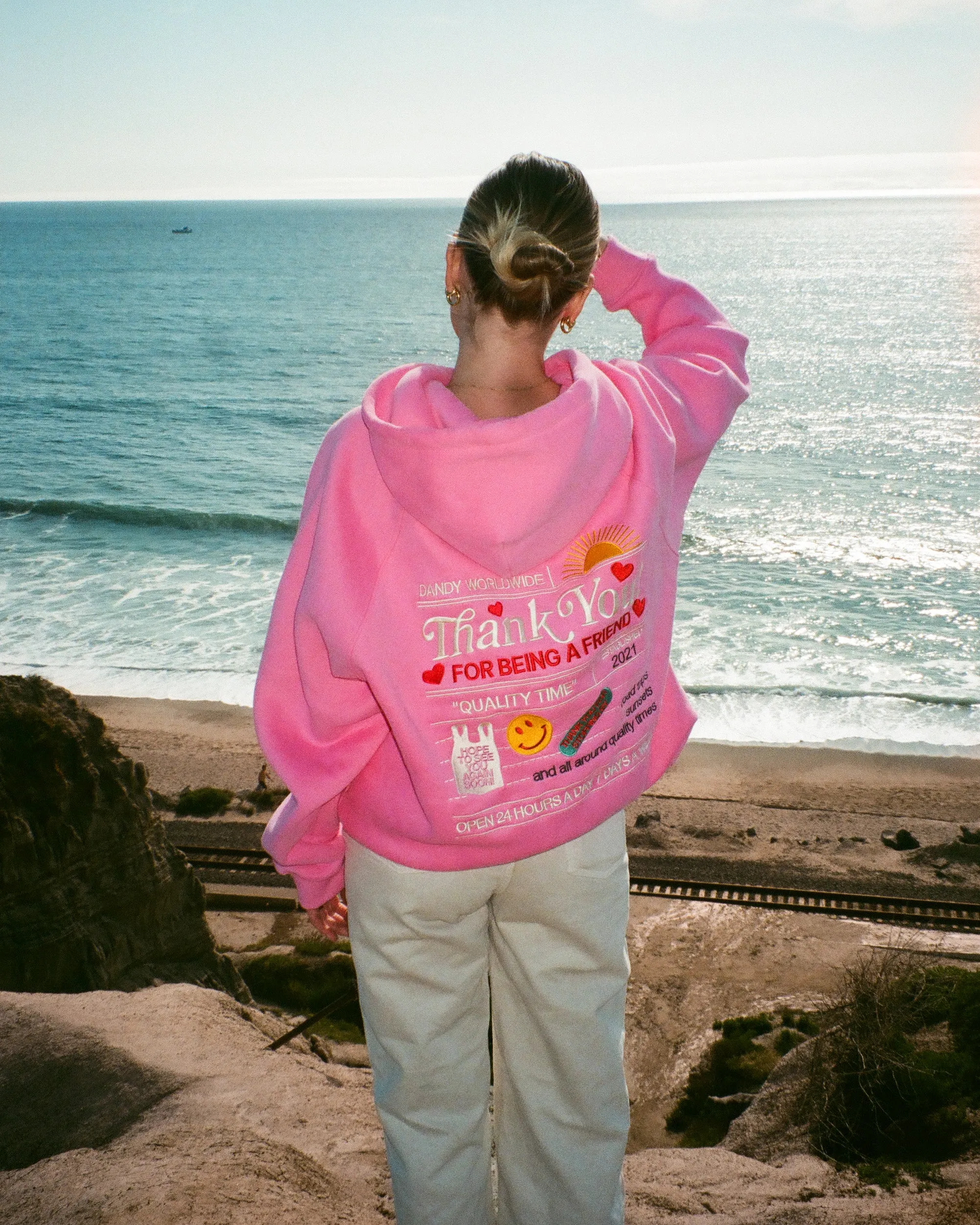 Fresh Relaxed Comfort Layering "Quality Time" Oversized Lux Hoodie in Pink
