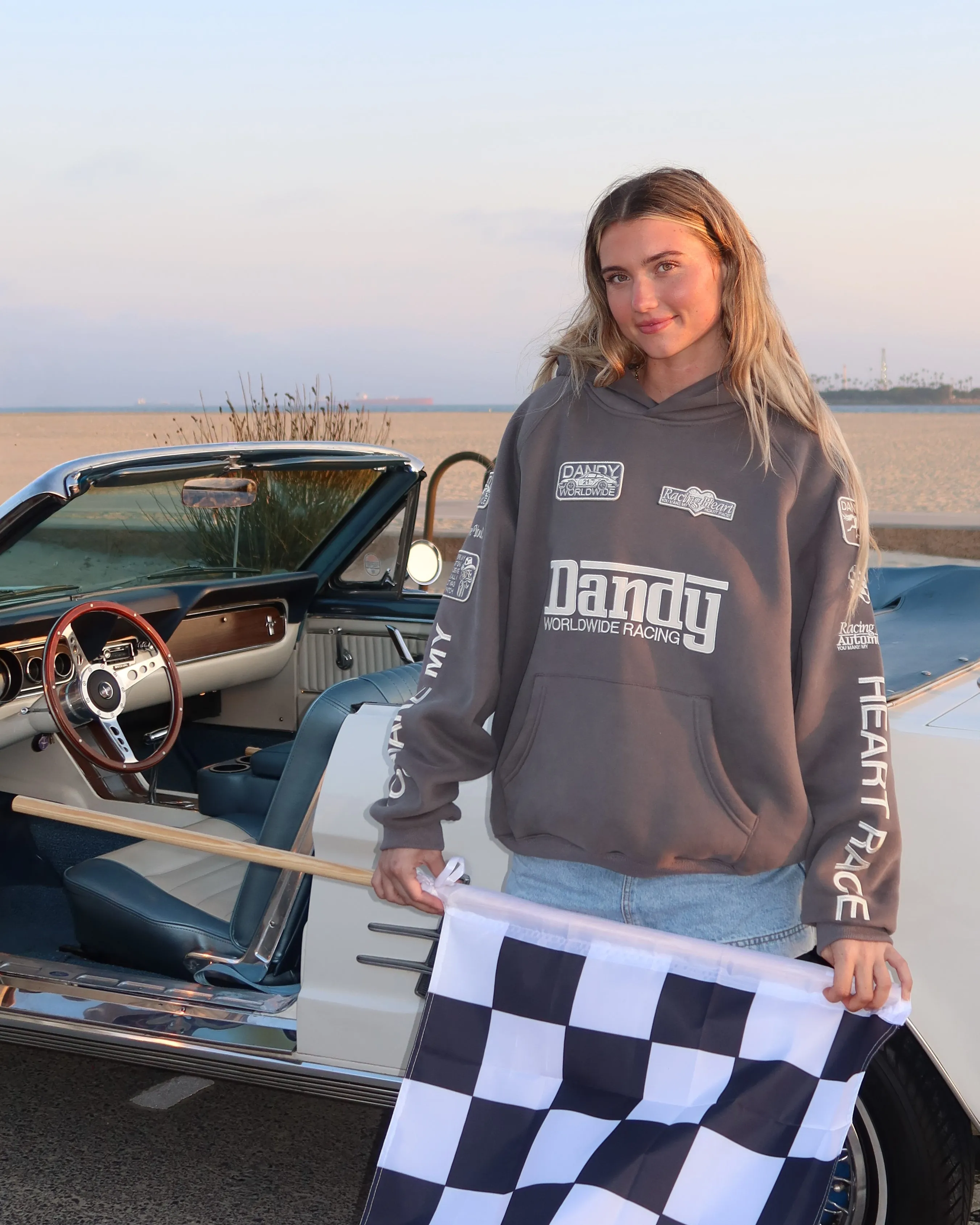 rainy day wear product urban fashion sense "Racing Heart" Oversized Lux Hoodie in Dark Gray