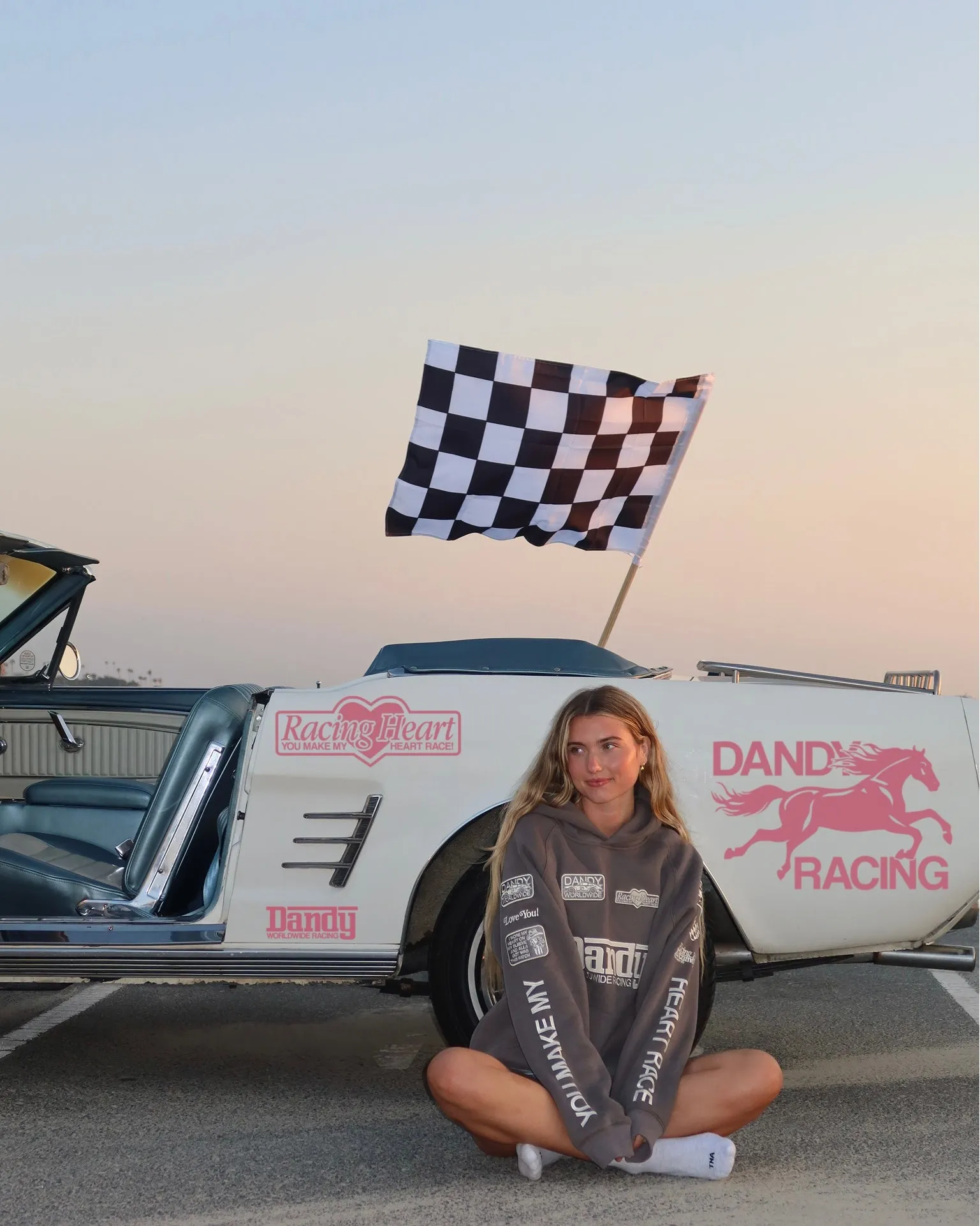 Comfy All Day Simple Layer "Racing Heart" Oversized Lux Hoodie in Dark Gray