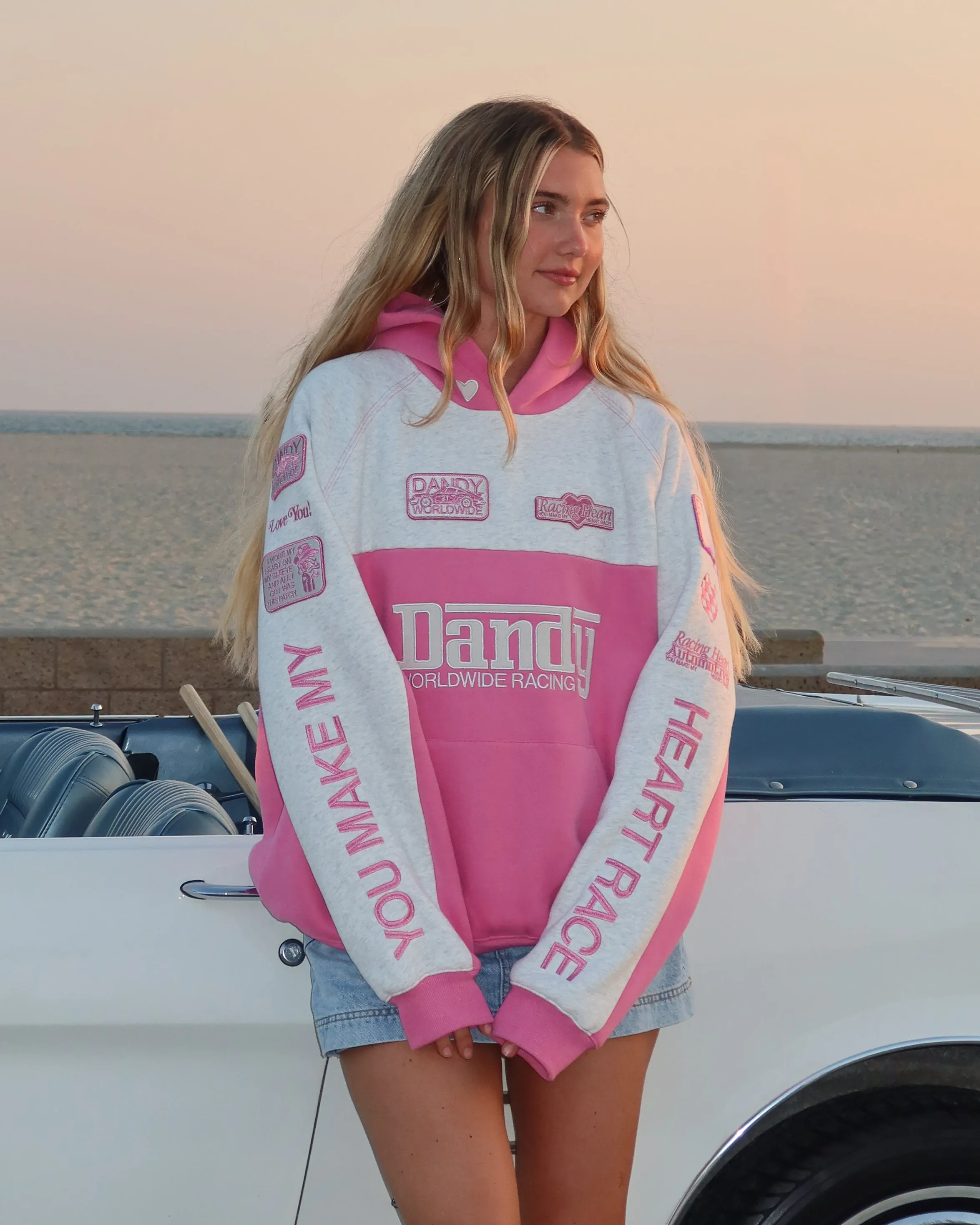 "Racing Heart" Oversized Lux Hoodie in Pink product linen breathability