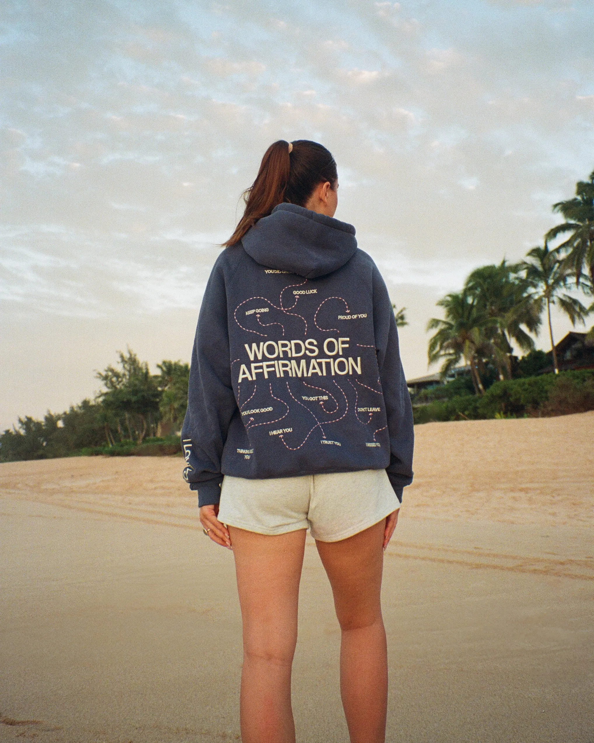 Relaxing Wear Modern Bold "Words of Affirmation" Oversized Lux Hoodie in Blue