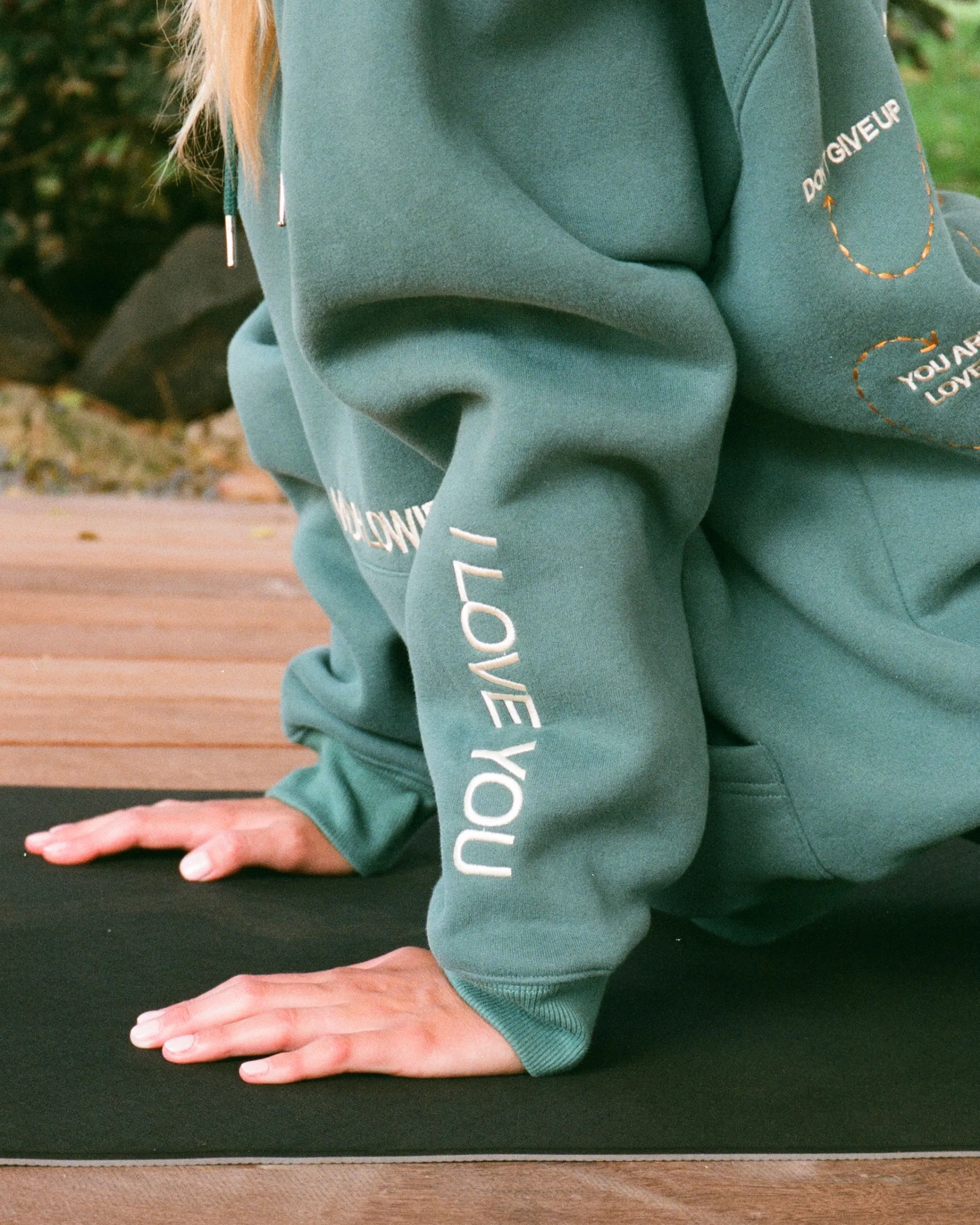 Elastic Semi Formal "Words of Affirmation" Oversized Lux Hoodie in Green