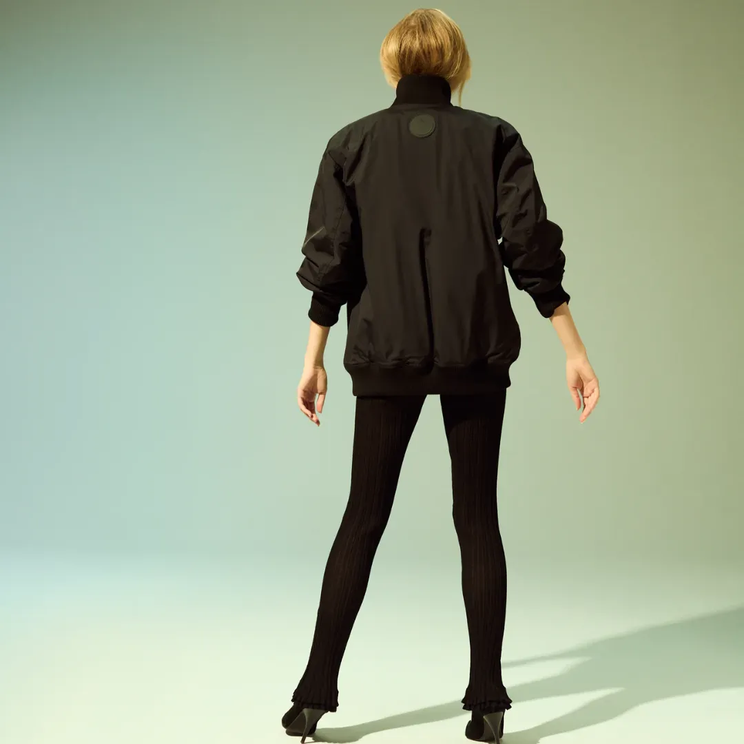 Rib Collar Bomber Jacket (Black) Breathable fabric tech