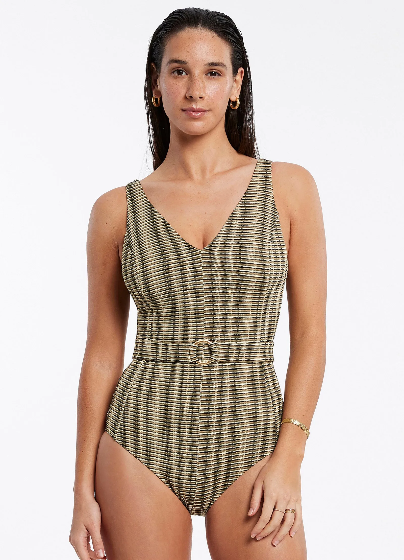 Ravello D_Dd Belted One Piece - Olive Poolside-Chic Bright Hues