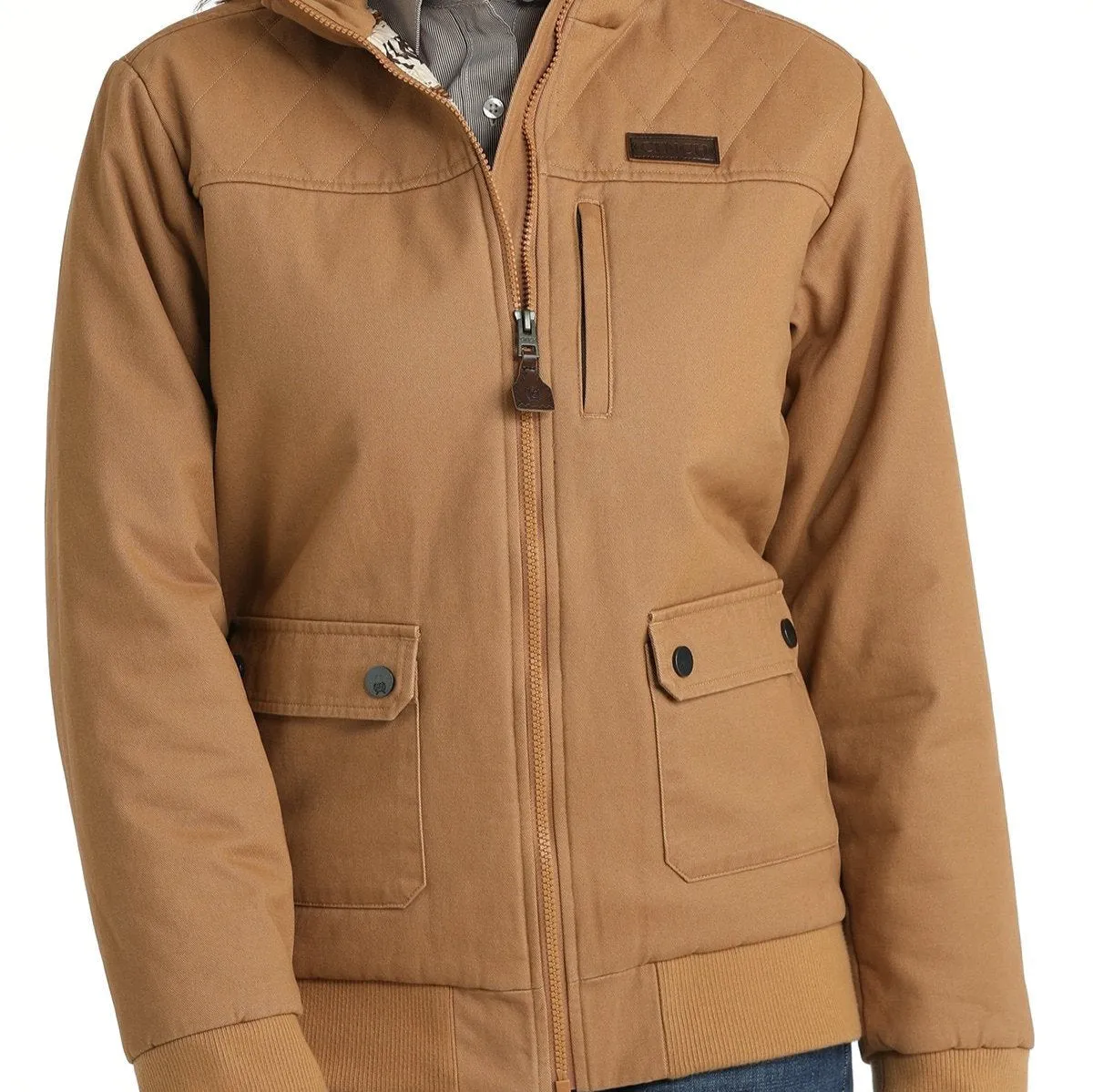 Cinch Women's Canvas Bomber Jacket in Brown Multi Pocket System