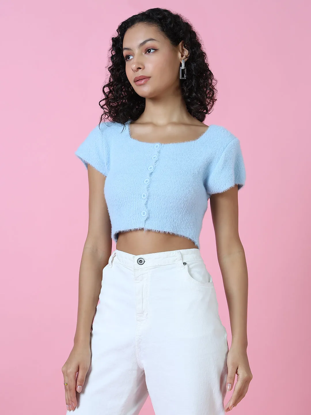 Trendy Tops Urban Casual Look Women's Blue Crop Top