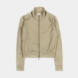 Fine Weave Ribbed Full Zip Womens Long Sleeve Shirt (Taupe)