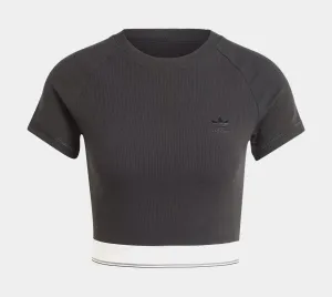 Tape Waistband Ribbed Womens Short Sleeve Shirt (Black/White) Green Soul Adjustable Fastenings