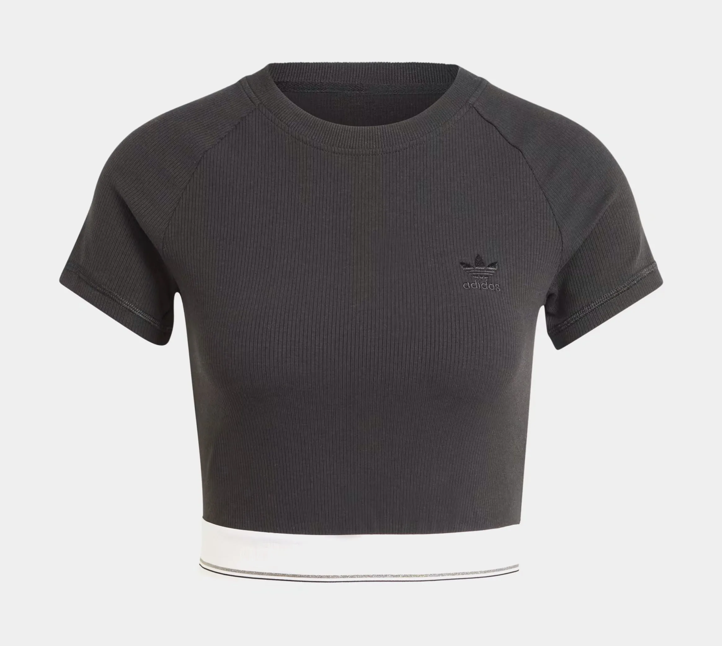 Tape Waistband Ribbed Womens Short Sleeve Shirt (Black/White) Stylish Protection