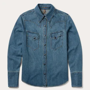 Classic Smart Stetson Women's L/S Chocolate Snap Western Denim Shirt in Medium Wash