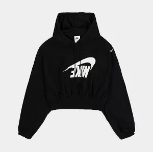 NSW Oversized Cropped French Terry Pullover Womens Hoodie (Black/White) Stylish Comfort Chill Vibes