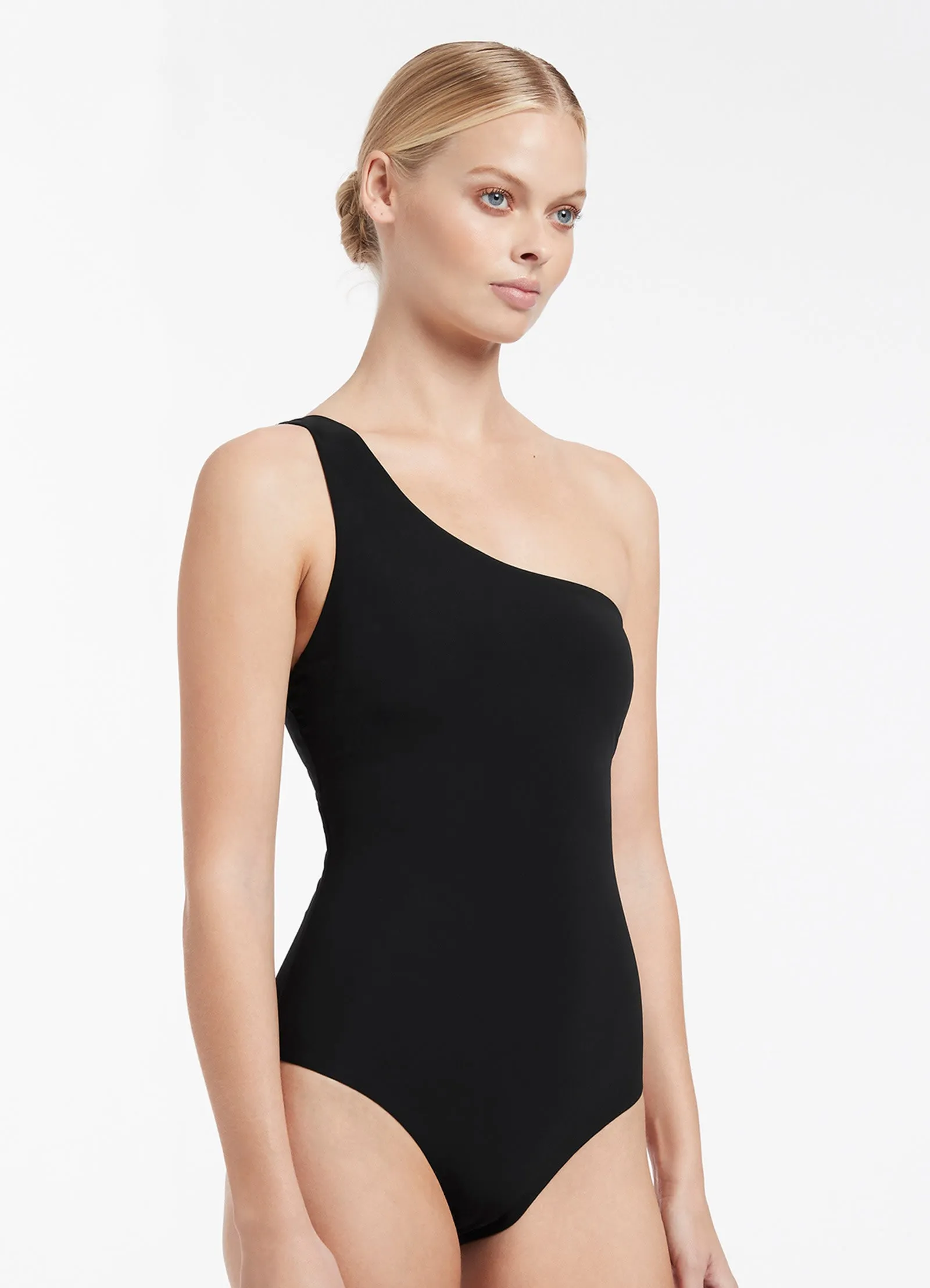Coastal Vibes Bandeau-Style Jetset One Shoulder One Piece - Black