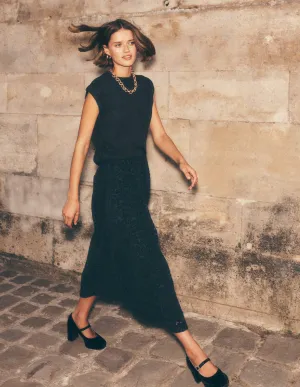 Verity Lace Midi Skirt-Black Lace Chic Appeal