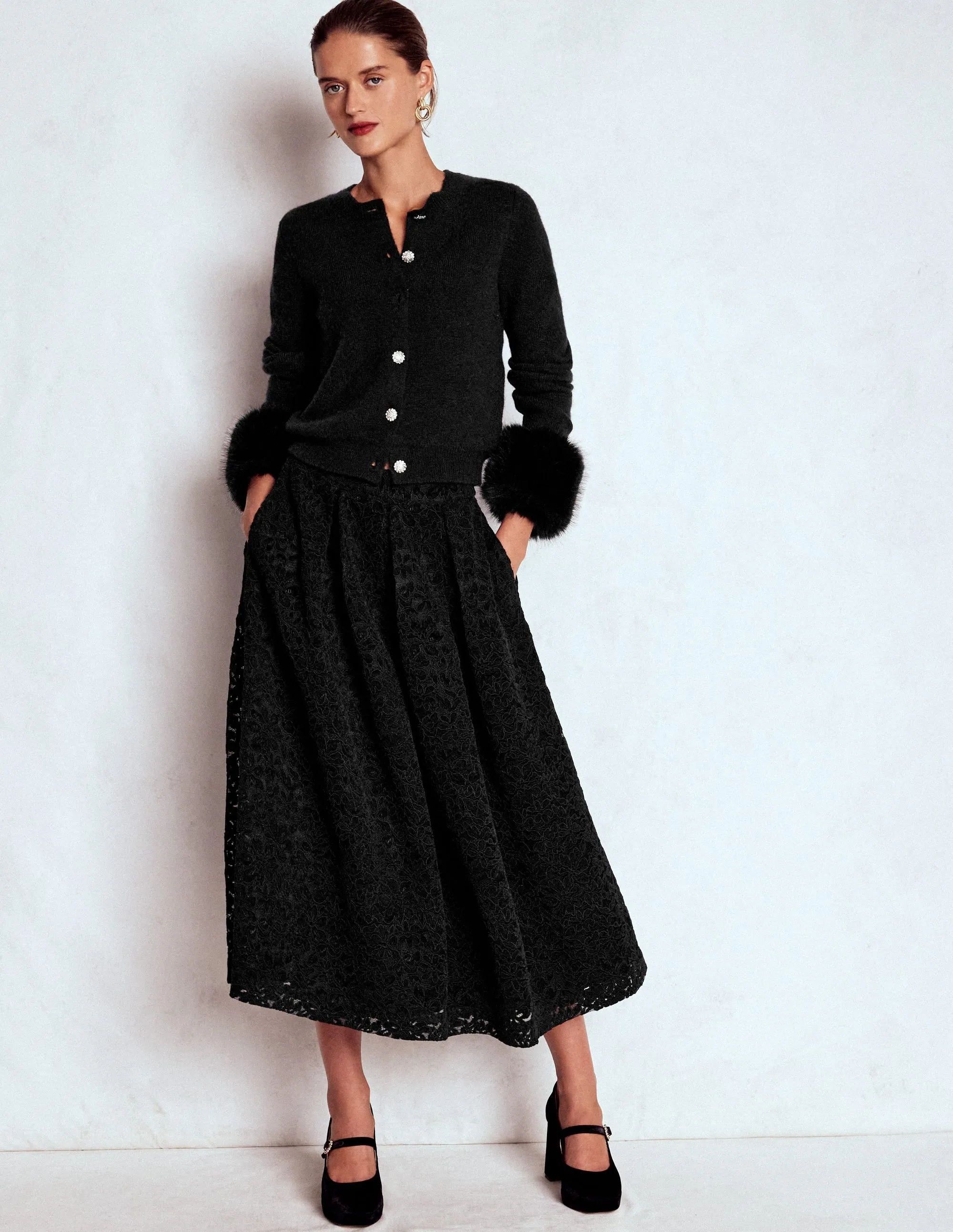 Verity Lace Midi Skirt-Black Lace Handmade Quality