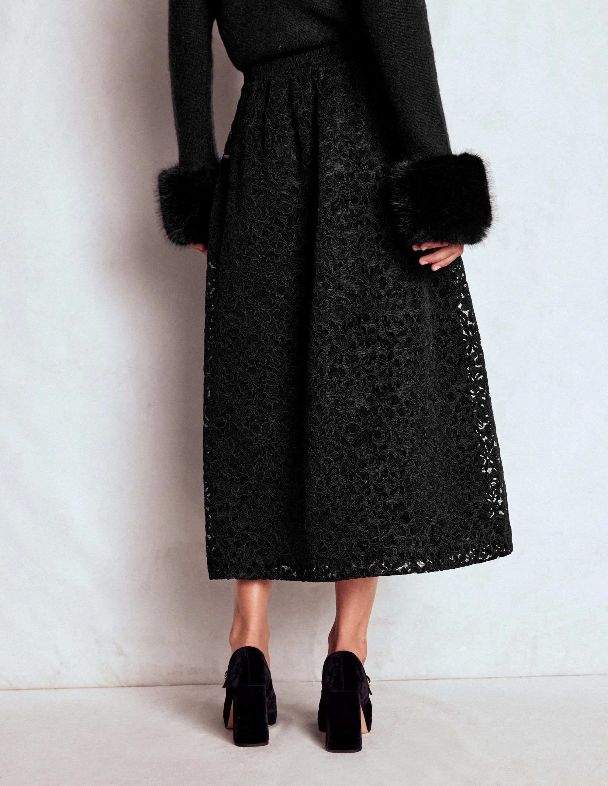 Resale Value Verity Lace Midi Skirt-Black Lace