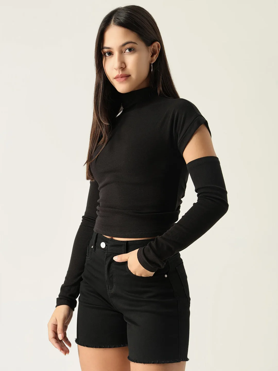 Women's Black Solid High Neck Top OdorResistant