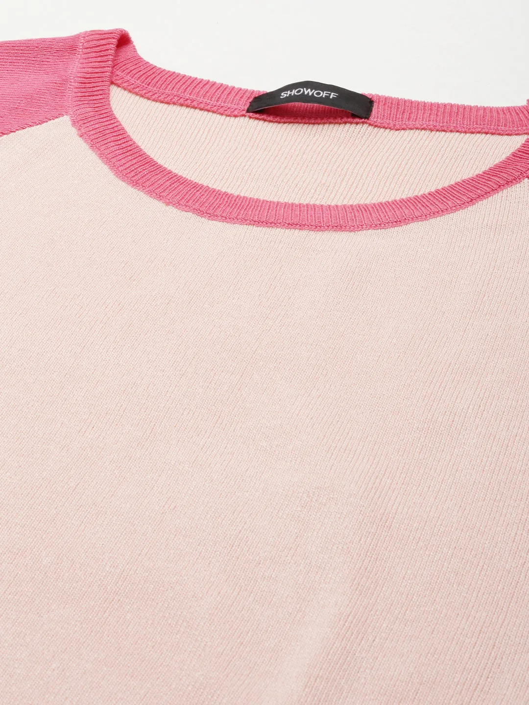 Women's Peach Colour blocked Acrylic Crop Top Fashionable Look Christmas